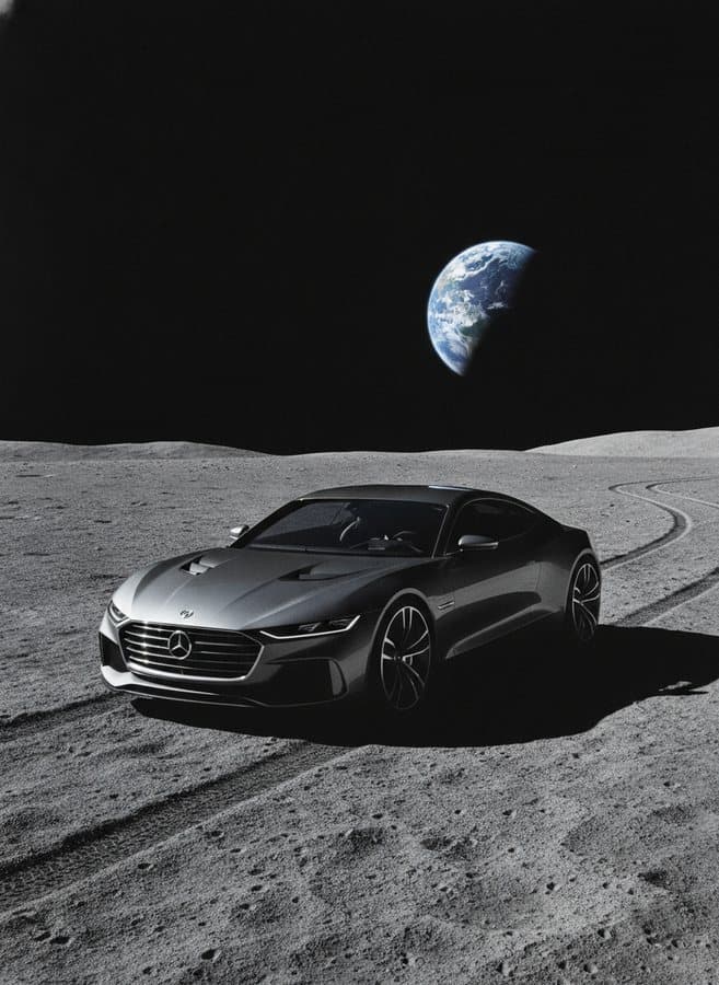 Lunar Regolith — Gray dust, black sky, Earth above