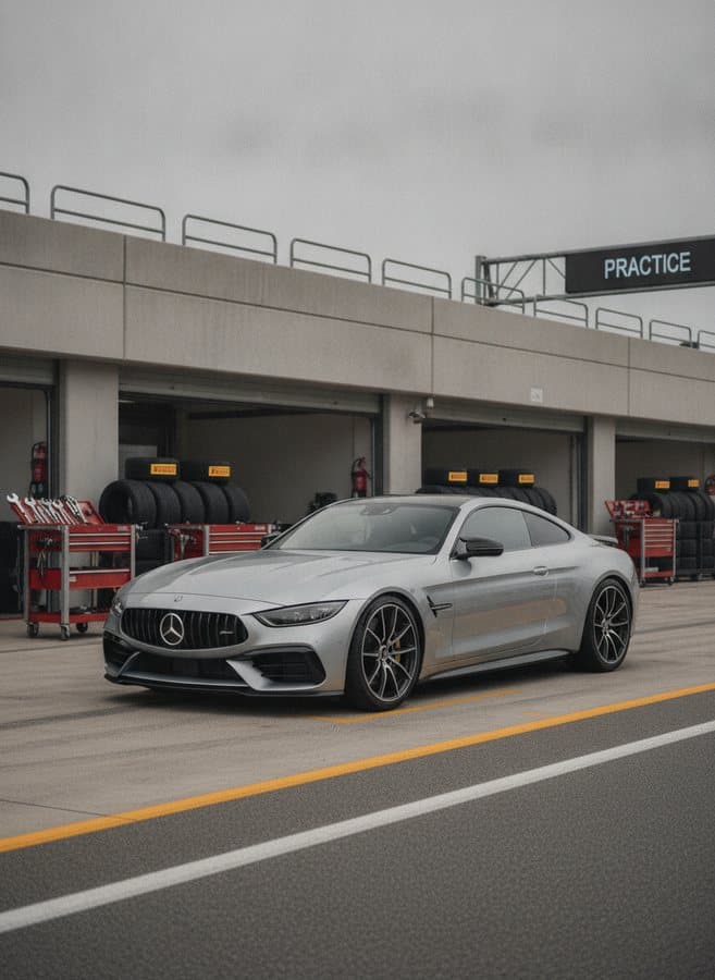 Pit Lane — Garage bay, tires stacked