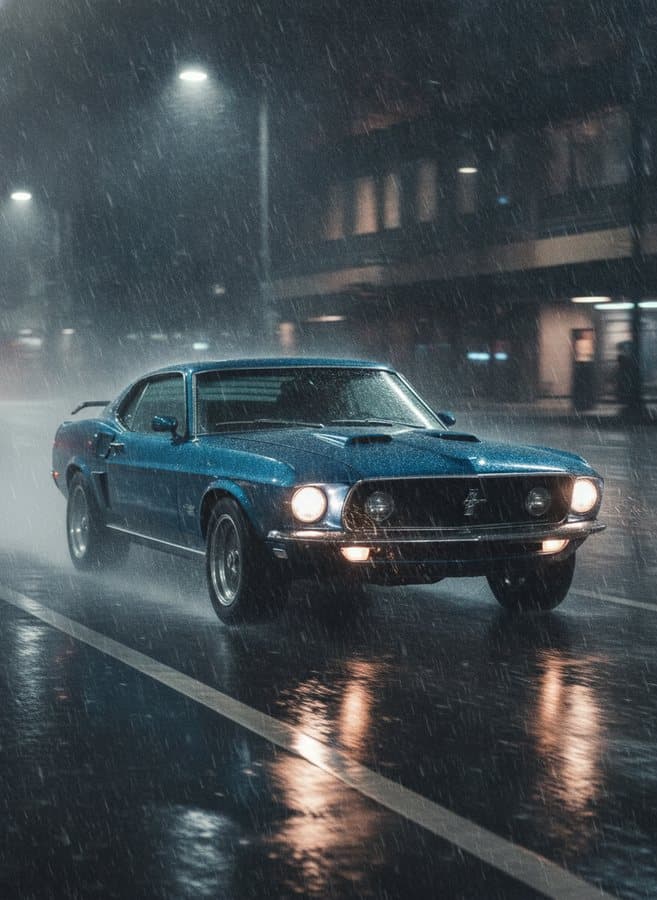 Rain Chase — Mid-pursuit, headlights cutting the downpour