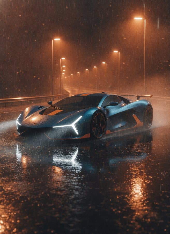 Torrential — Sheets of rain under sodium light